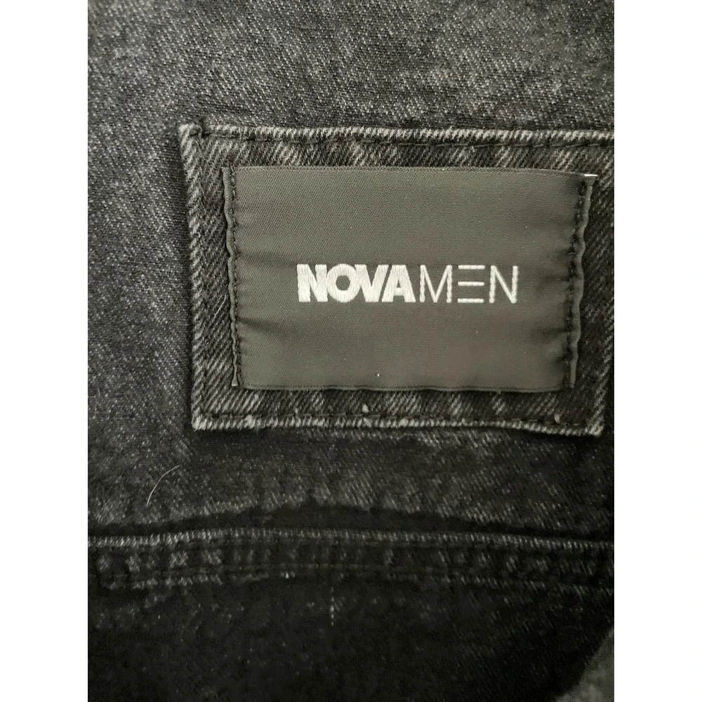Fashion‎ Nova Men Black Distressed Denim Trucker Jacket Ribbed Trim DK140 Large